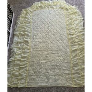 Twin Yellow Quilted Bedspread 3-Tiered Ruffle Drop Cottagecore